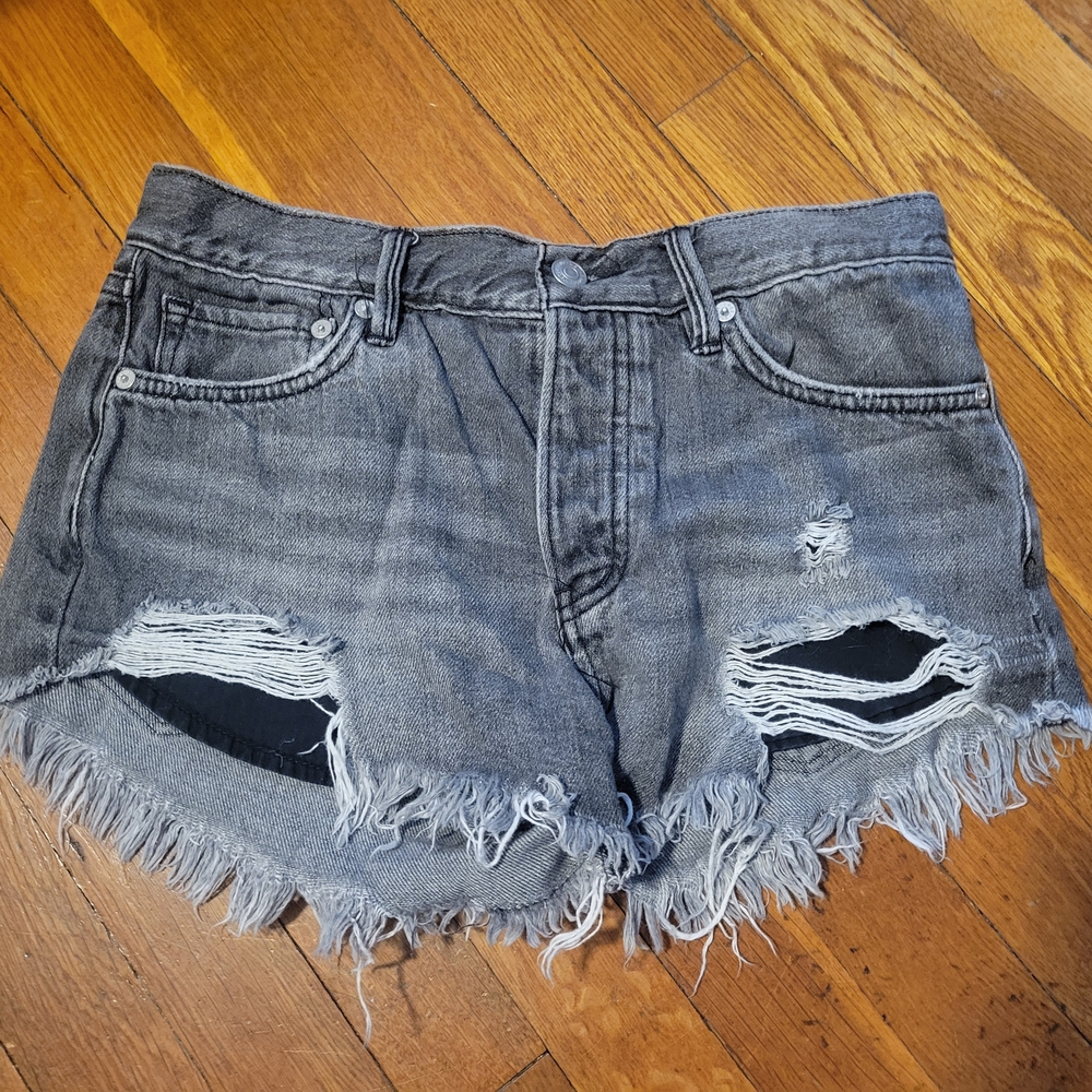 We The Free Gray Distressed Jean Shorts